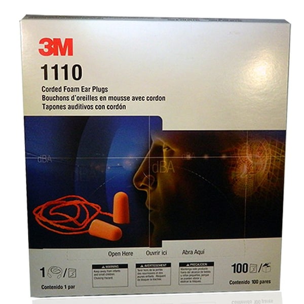 3M 1100 Non-Reusable Foam Earplugs, Bullet Shape, Orange 1110 - main